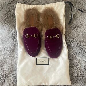 Gucci Princeton Women's Purple Velvet Fur-Lined Mules